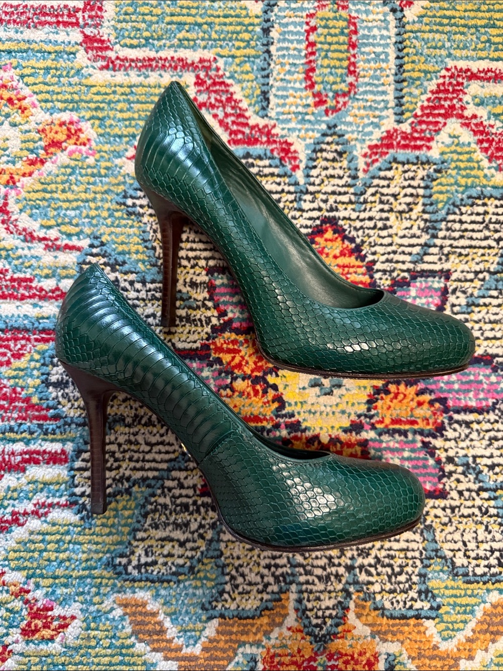 Tory Burch Green Snake-Embossed High Heel Pumps